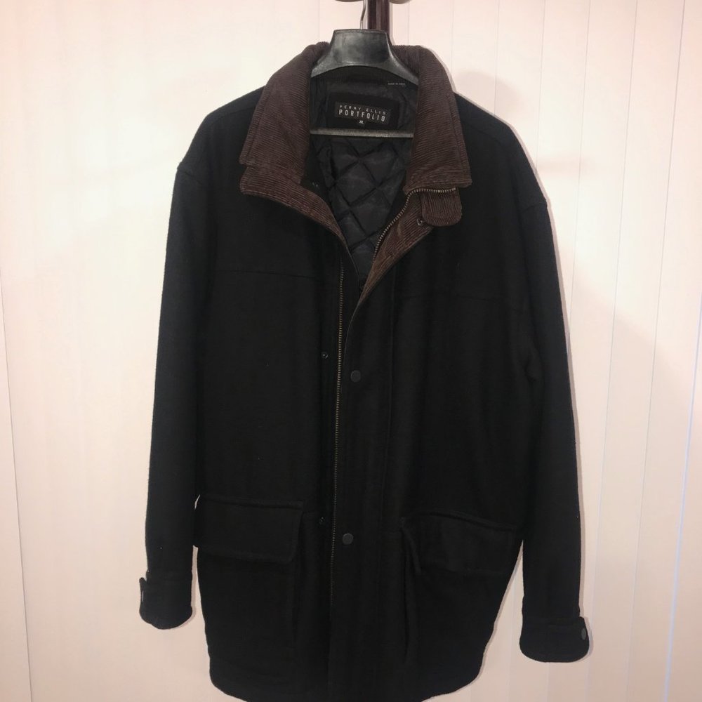 Mens XL winter coat - Perry Ellis black wool